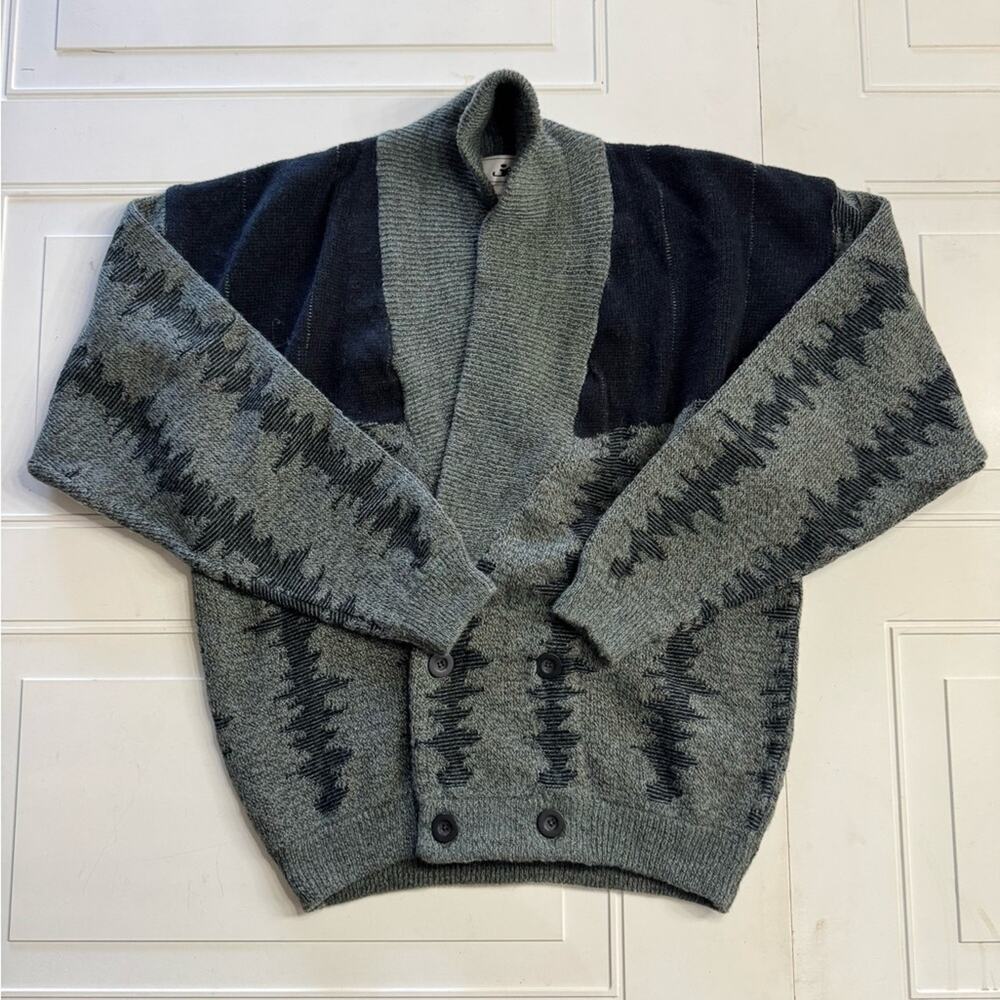 Jed Vintage Mens Sz M Gray Geometric Patterned Button Cardigan Wool Blend